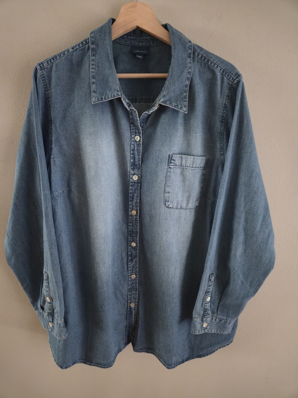 J. Jill Denim Half Button Down Shirt Tunic Long Sleeve Sz XL Pocket Cotton